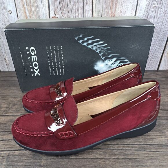 Geox Shoes - Geox Respira Lione Patent Leather Suede Slip On Loafer Women's 8.5 Bordeaux NIB